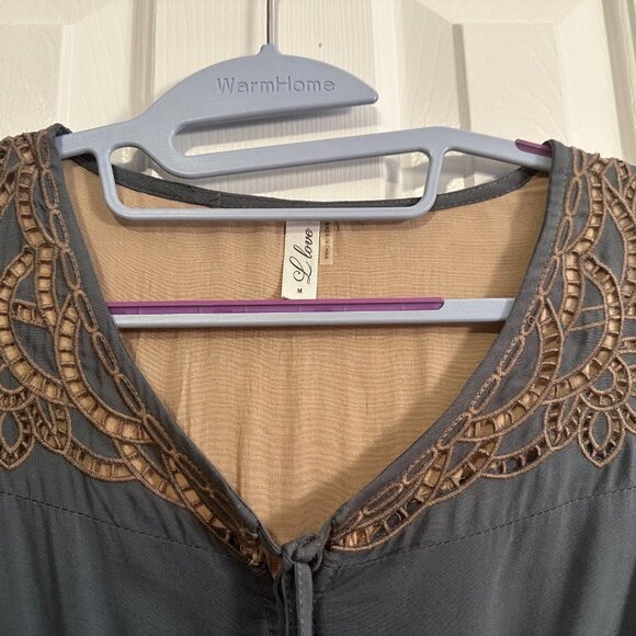 L Love Boho Lined Olive Green Dress Knee Length Tassels Tie Women's Medium - Picture 4 of 10